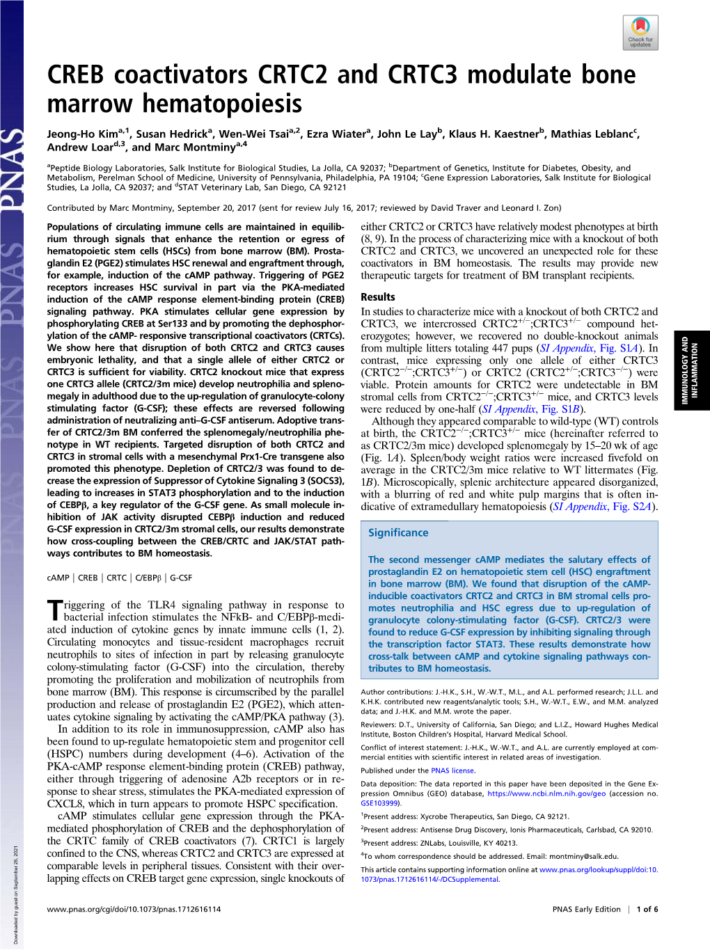 CREB Coactivators CRTC2 and CRTC3 Modulate Bone Marrow Hematopoiesis