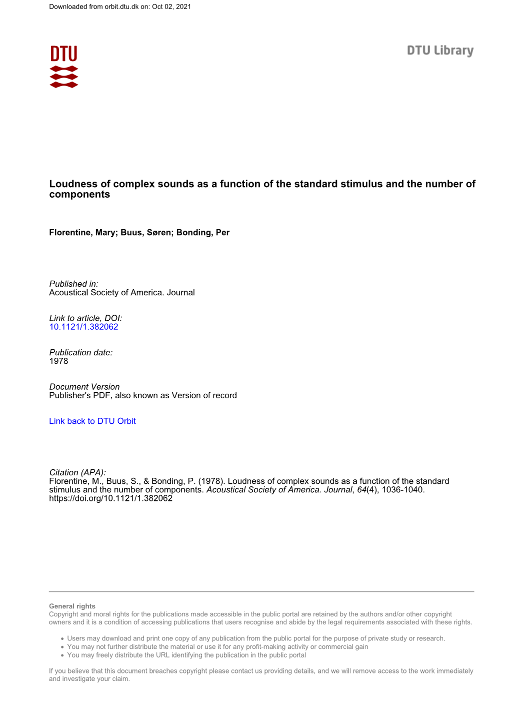 Loudness of Complex Sounds As a Function of the Standard Stimulus and the Number of Components