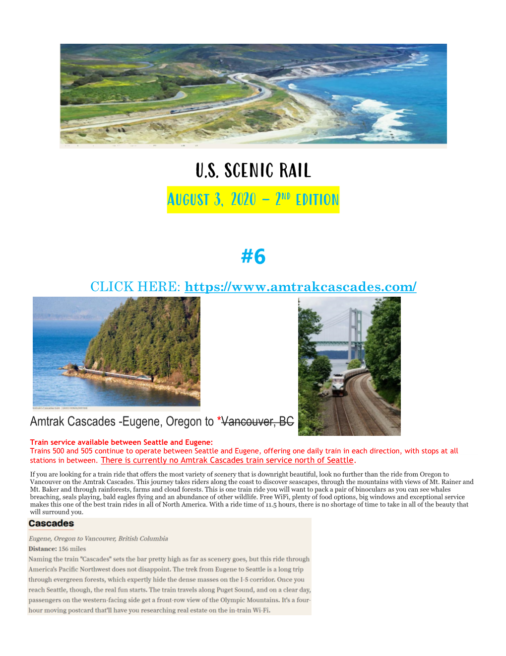 U.S. SCENIC RAIL August 3, 2020 – 2Nd Edition