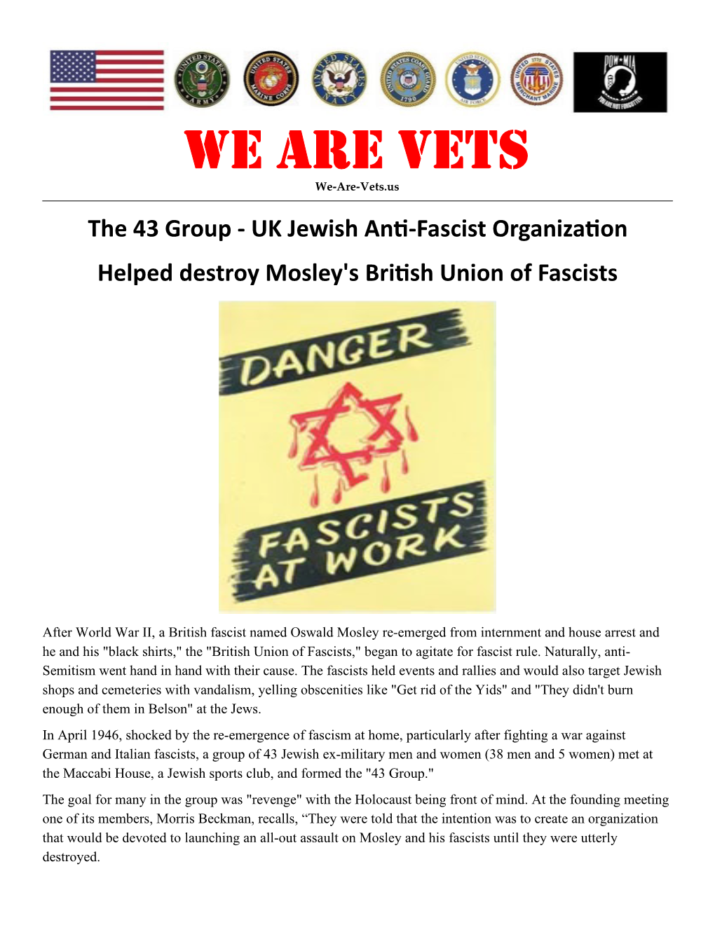 The 43 Group - UK Jewish An�-Fascist Organiza�On Helped Destroy Mosley's Bri�Sh Union of Fascists