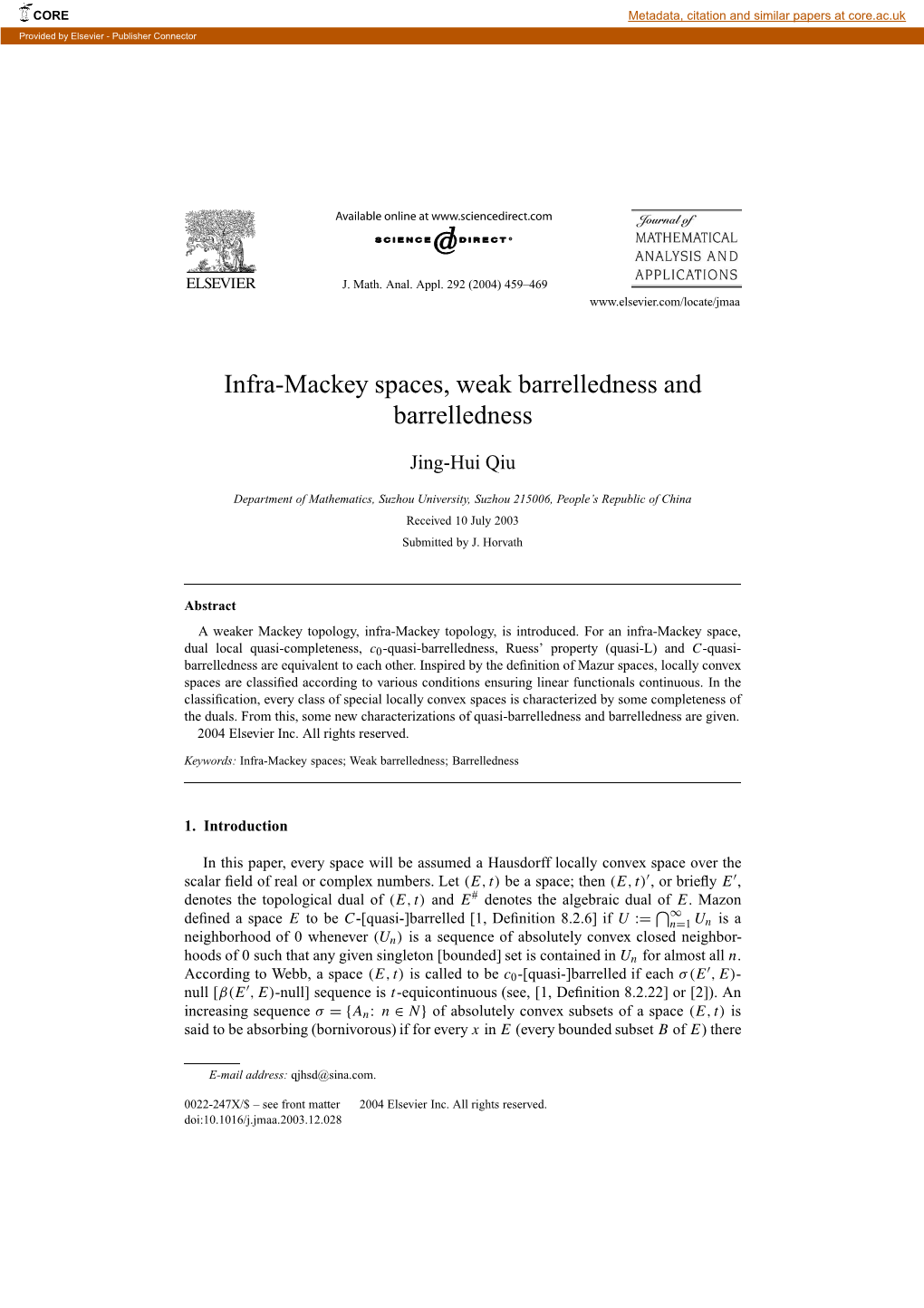 Infra-Mackey Spaces, Weak Barrelledness and Barrelledness