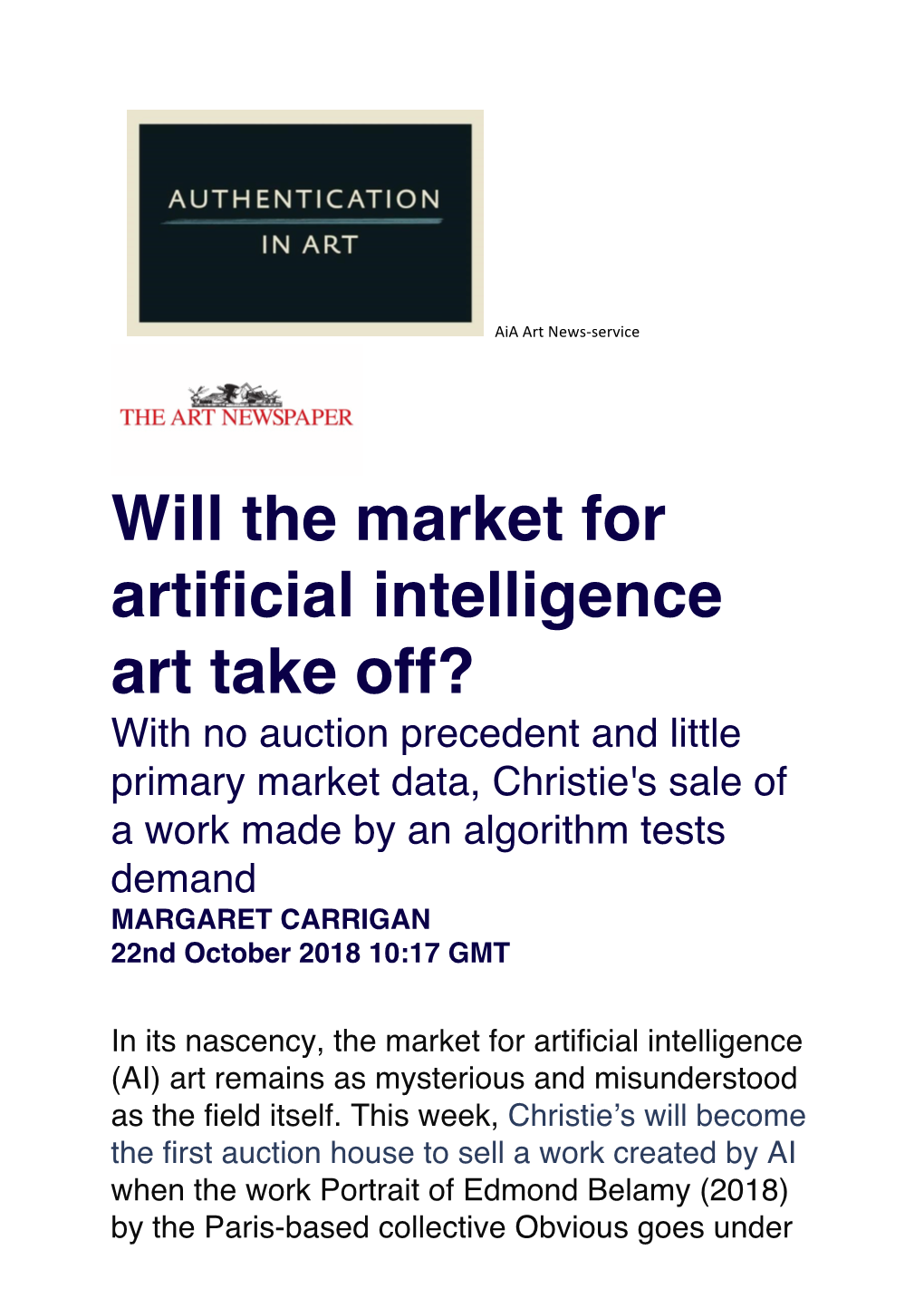 Will the Market for Artificial Intelligence Art Take Off?