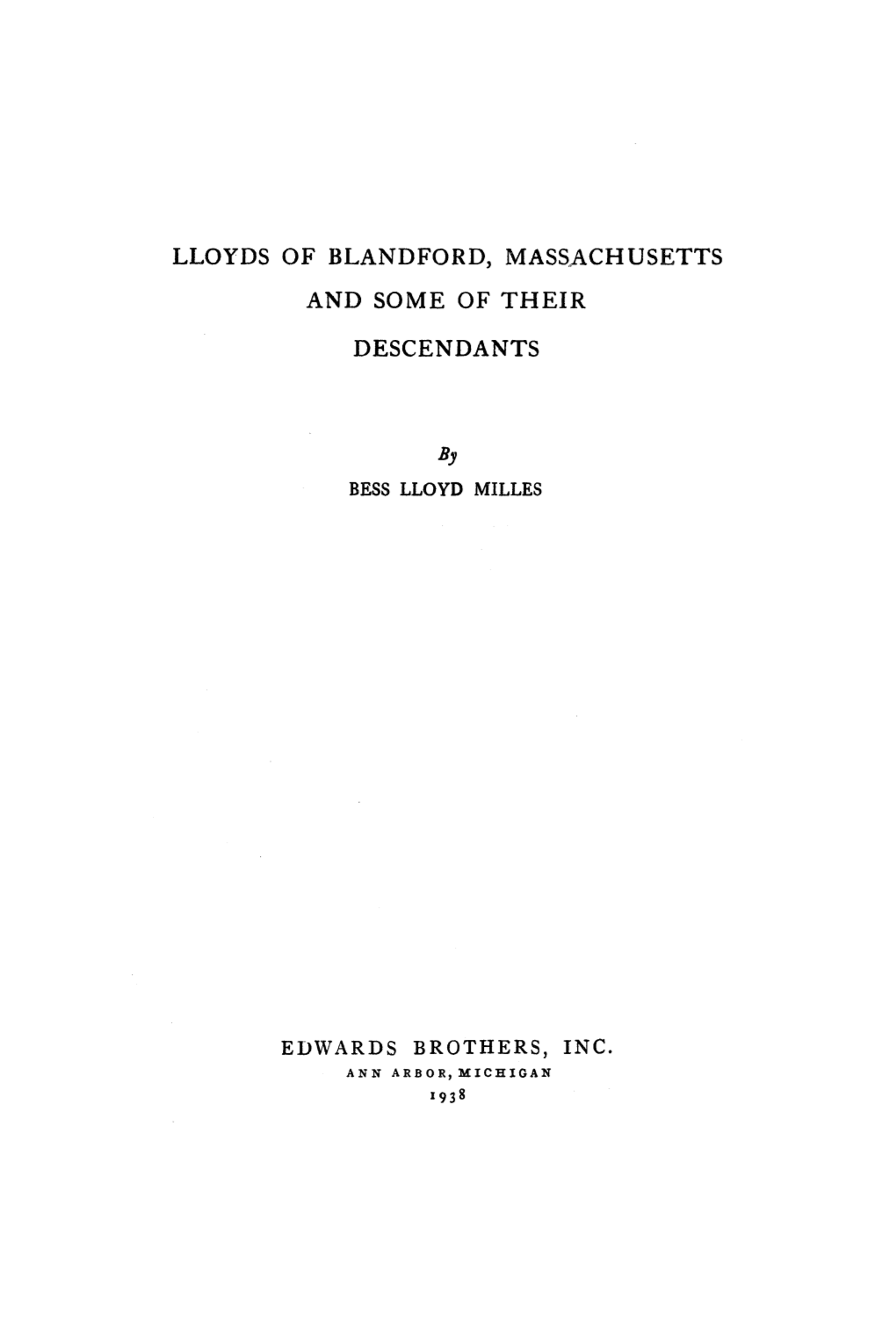 Lloyds of Blandford, Massachusetts and Some of Their