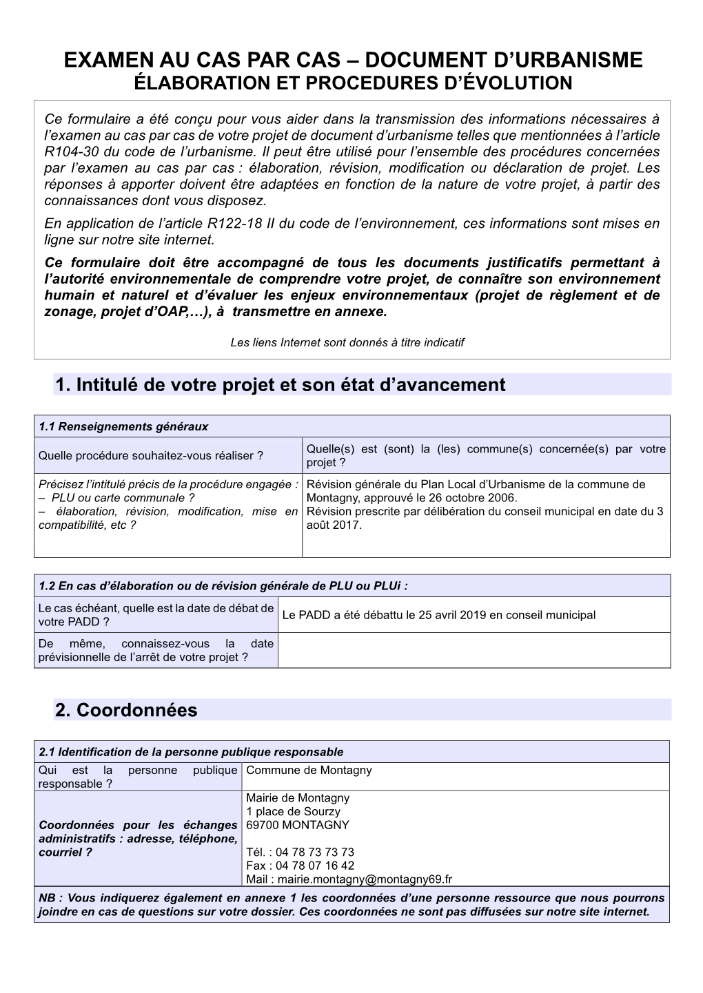 Examen Au Cas Par Cas – Document D'urbanisme