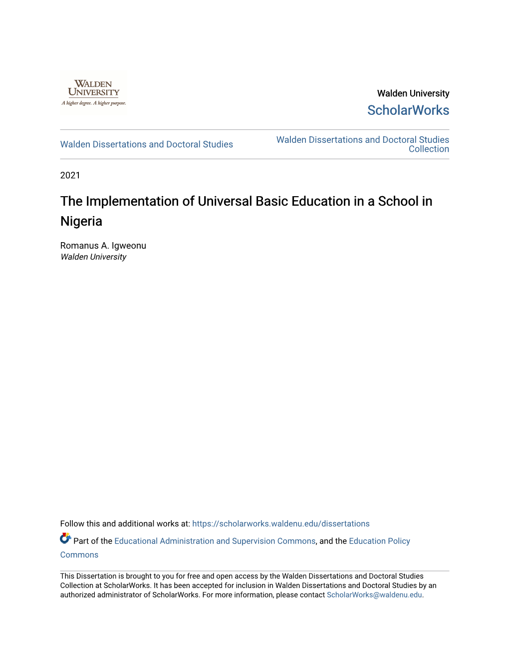 The Implementation of Universal Basic Education in a School in Nigeria