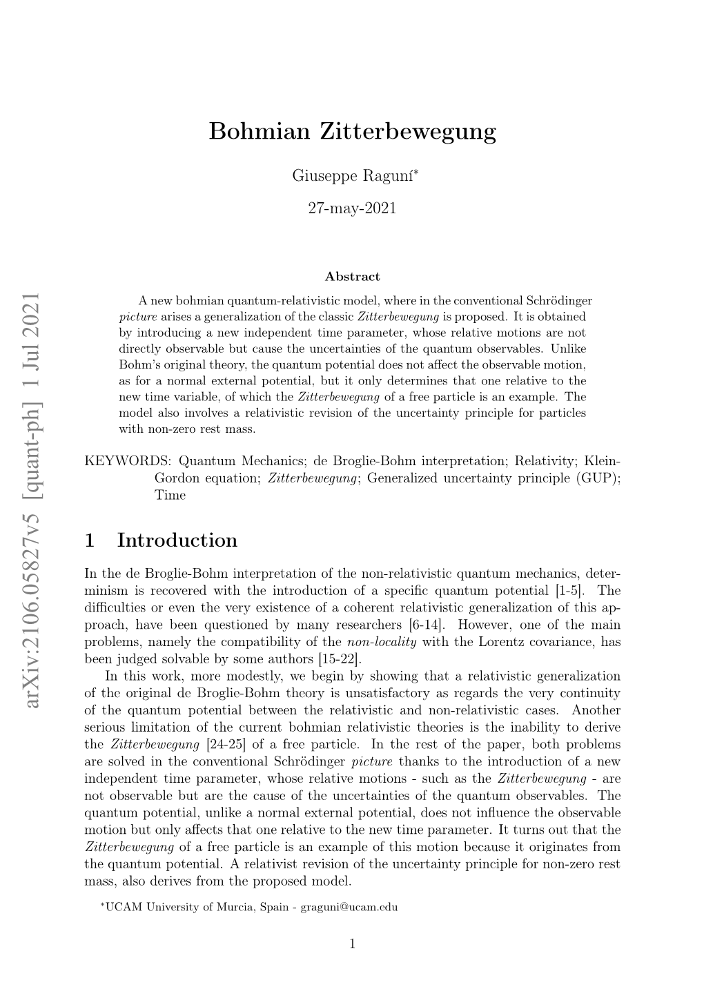 Arxiv:2106.05827V4 [Quant-Ph] 24 Jun 2021 Bohmian Zitterbewegung