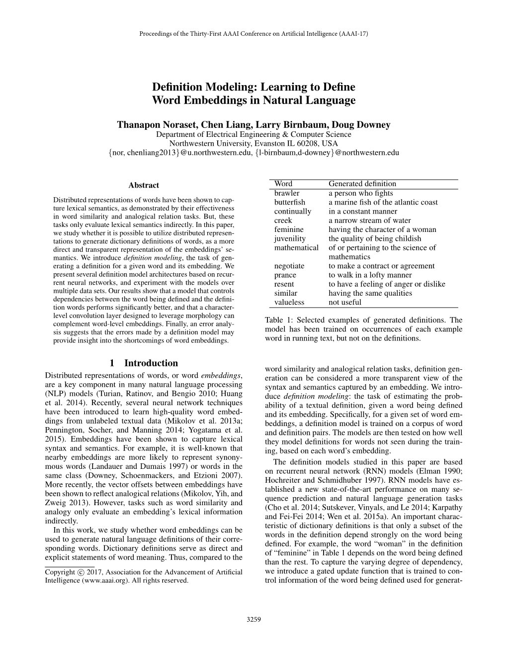 Definition Modeling: Learning to Define Word Embeddings In