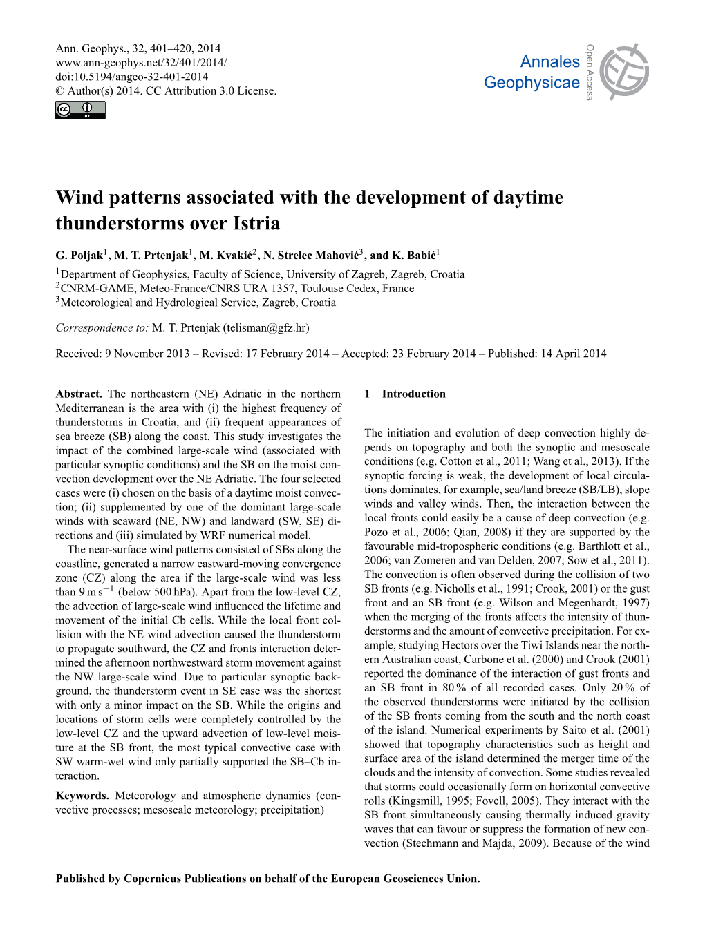 Wind Patterns Associated with the Development of Daytime Thunderstorms Over Istria