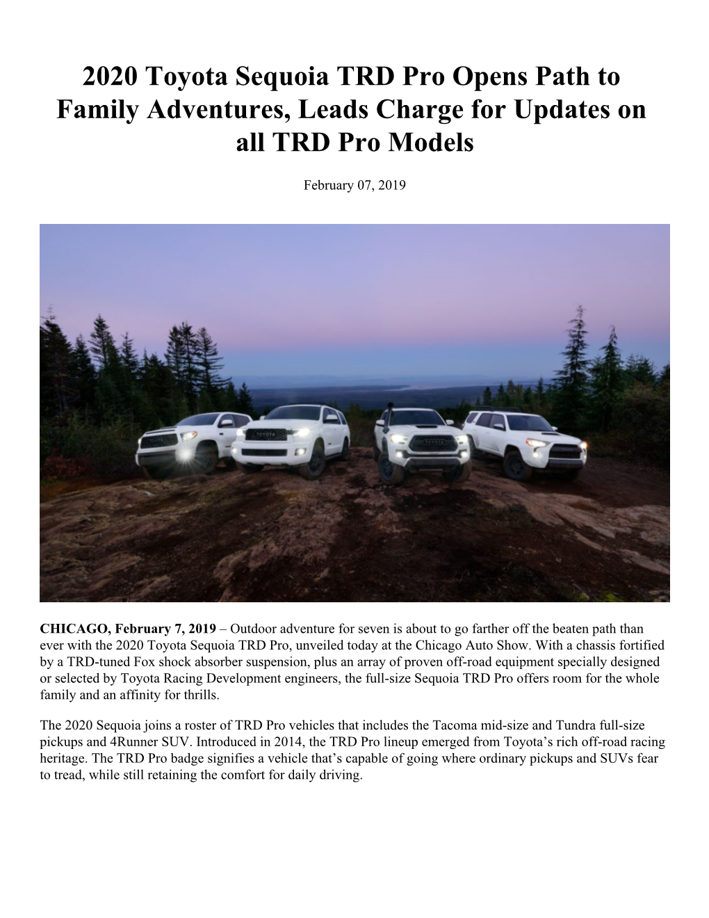 2020 Toyota Sequoia TRD Pro Opens Path to Family Adventures, Leads Charge for Updates on All TRD Pro Models