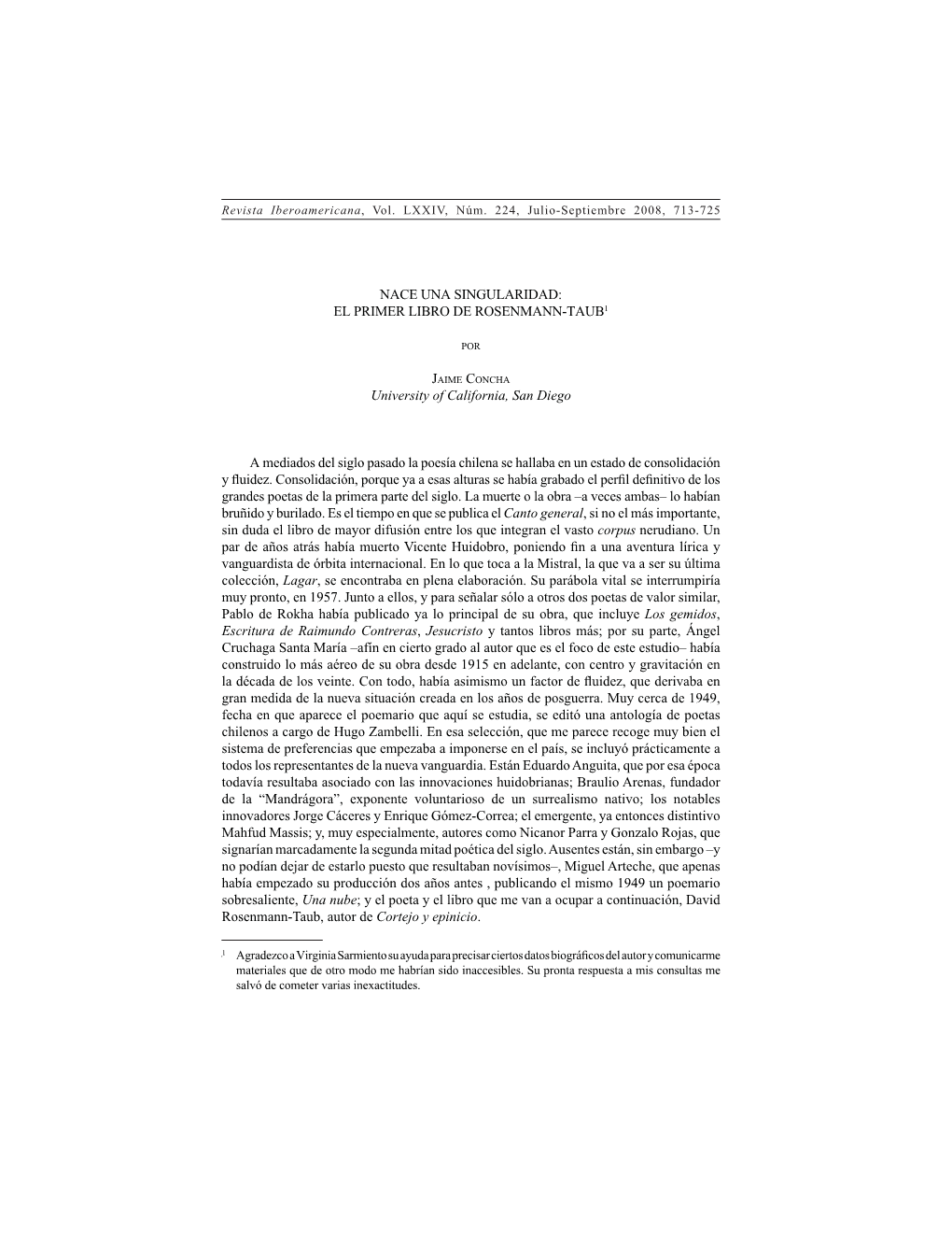 NACE UNA SINGULARIDAD: EL PRIMER LIBRO DE ROSENMANN-TAUB1 University of California, San Diego a Mediados Del Siglo Pasado La