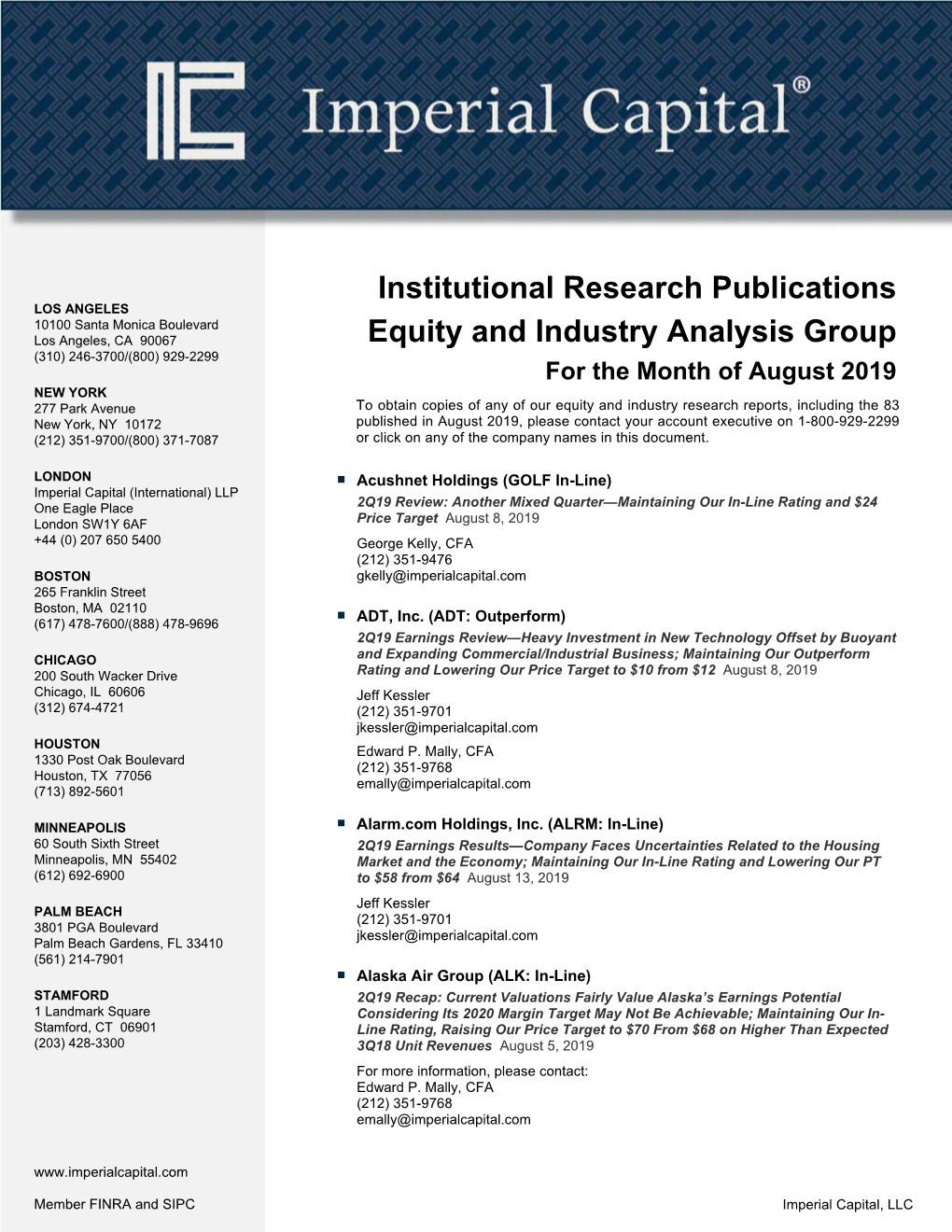 Institutional Research Publications Equity and Industry Analysis Group