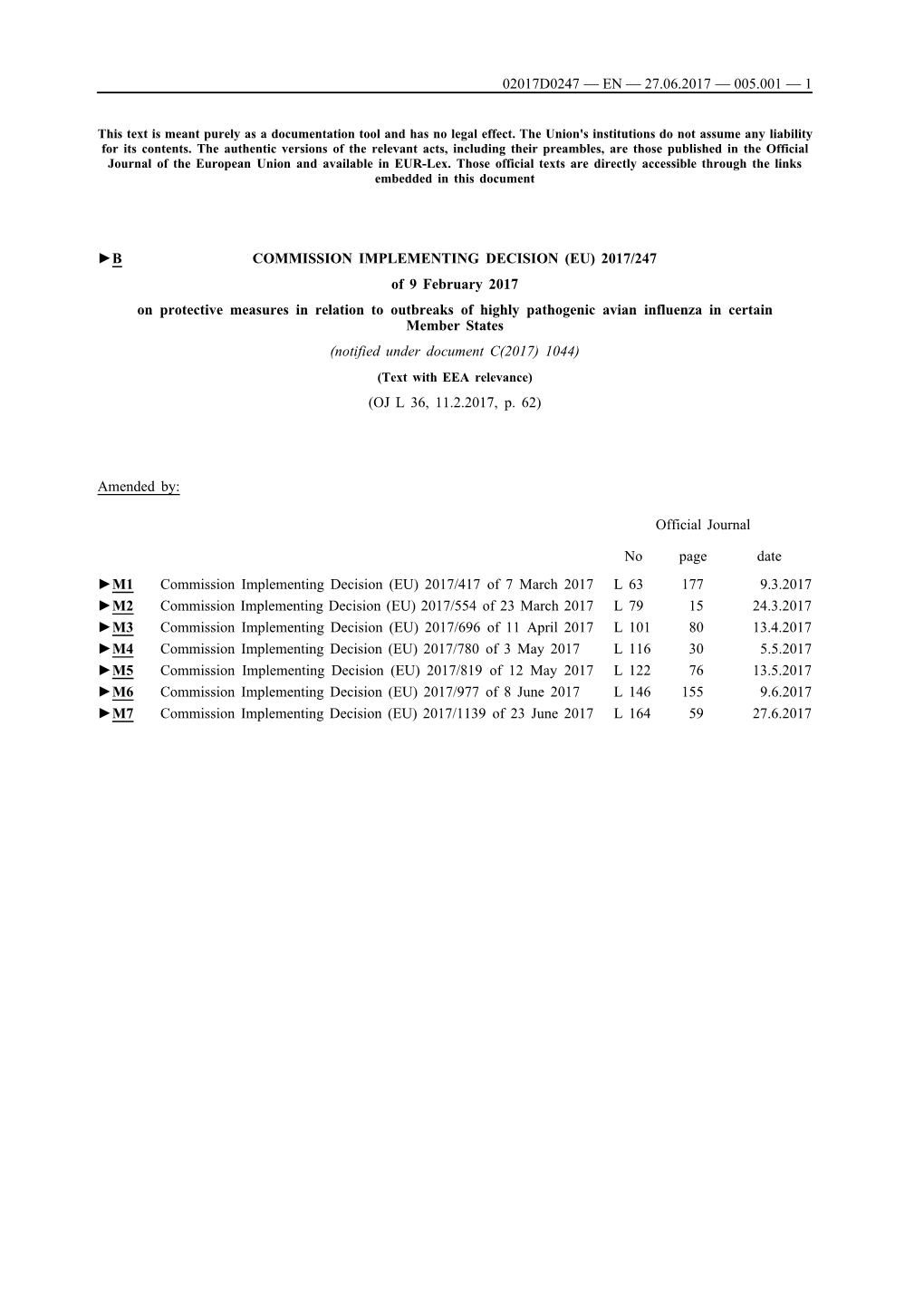 B COMMISSION IMPLEMENTING DECISION (EU) 2017/247 of 9 February 2017 on Protective Measures in Relation to Outbreaks of Highly