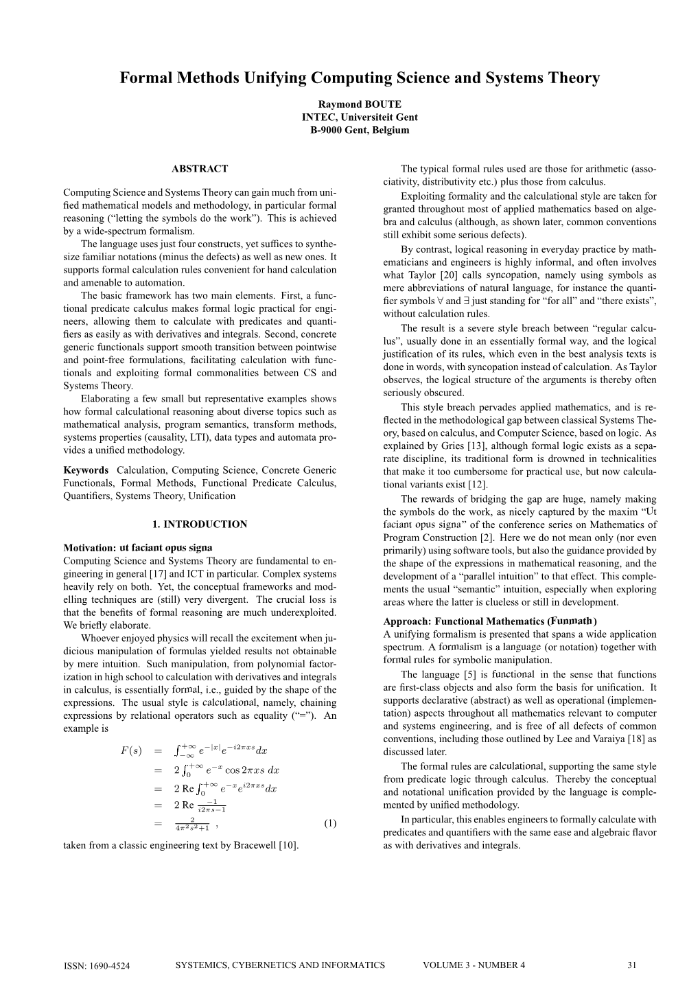 Formal Methods Unifying Computing Science and Systems Theory