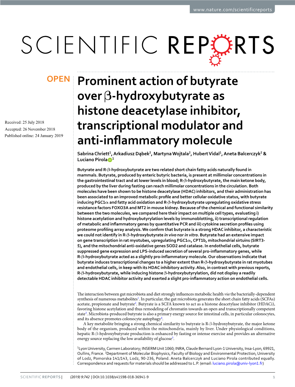 Prominent Action of Butyrate Over Β-Hydroxybutyrate As Histone