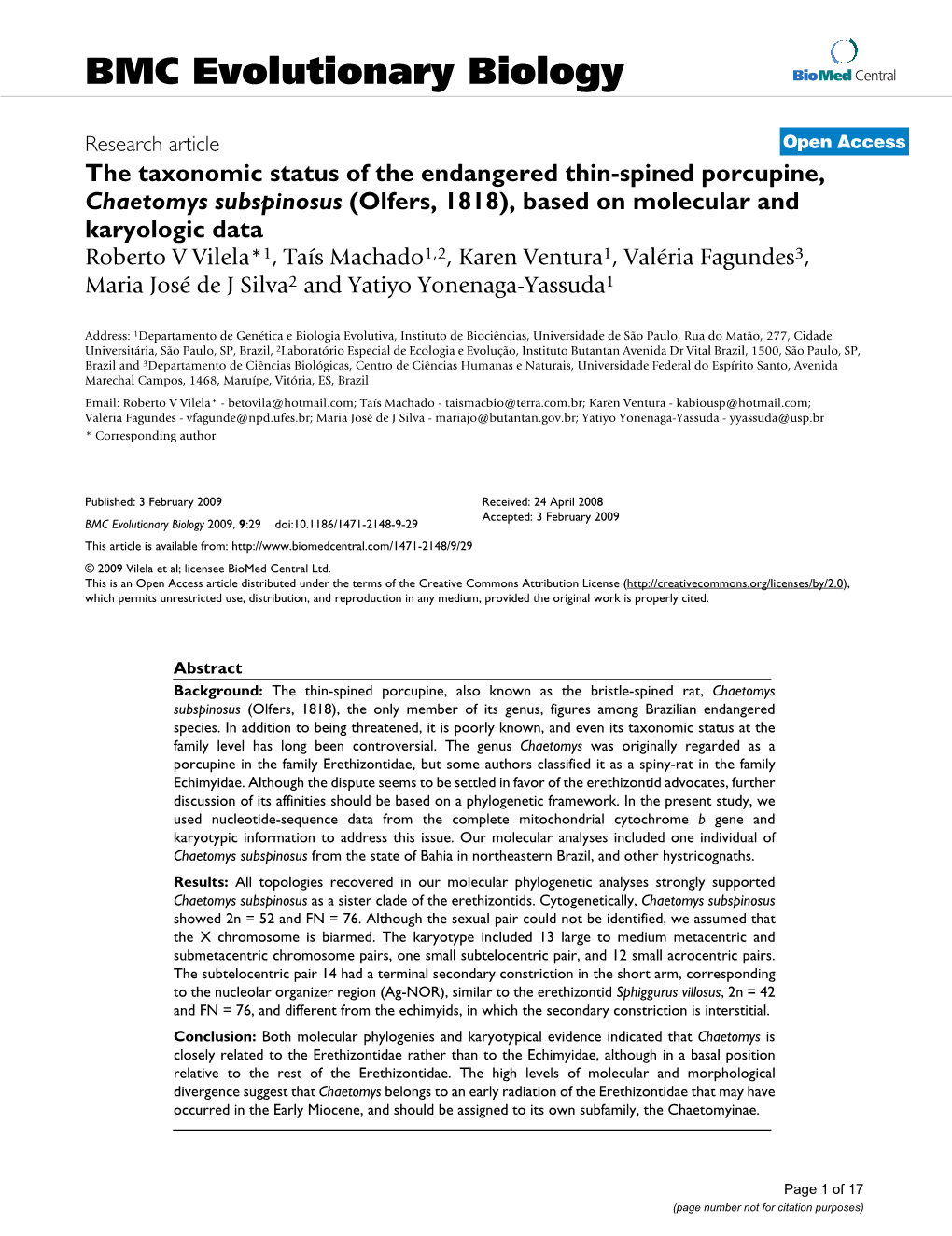 The Taxonomic Status of the Endangered Thin-Spined Porcupine