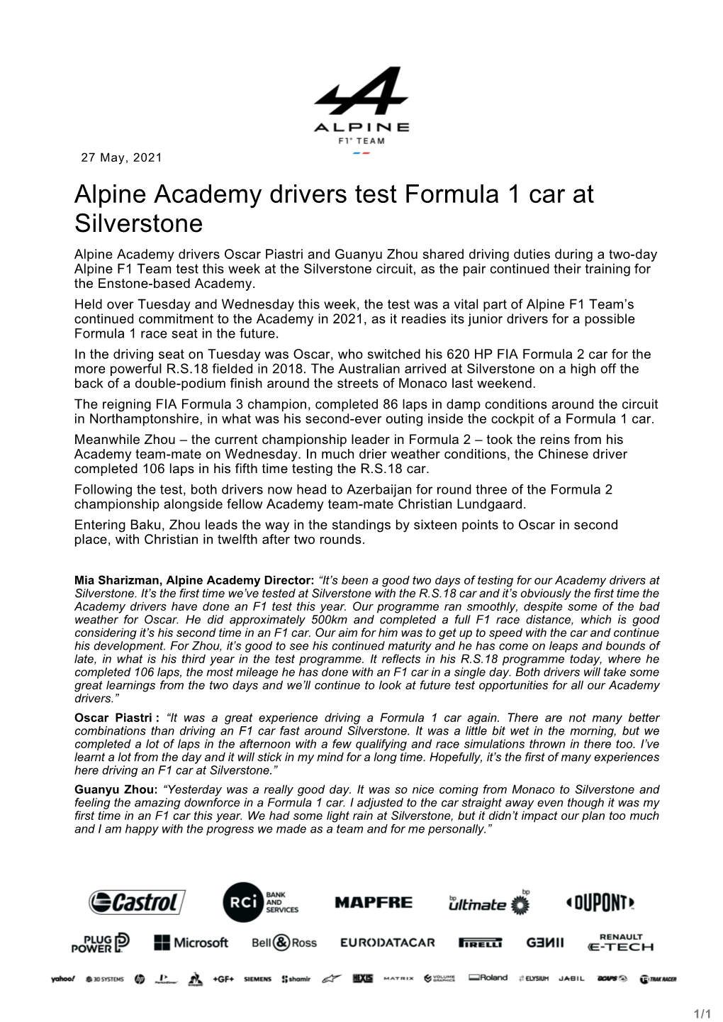 Alpine Academy Drivers Test Formula 1 Car at Silverstone
