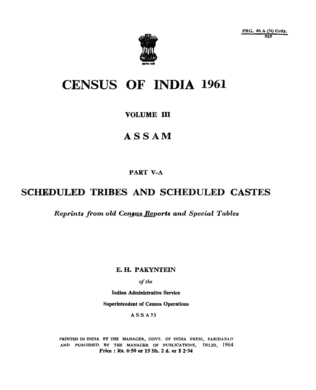 Scheduled Tribes and Scheduled Castes, Part V-A, Vol-III, Assam