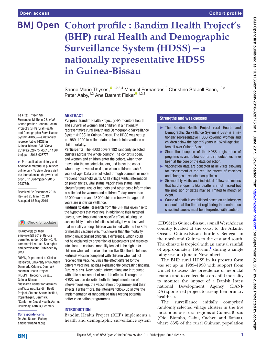 Rural Health and Demographic Surveillance System (HDSS)—A Nationally Representative HDSS in Guinea-Bissau