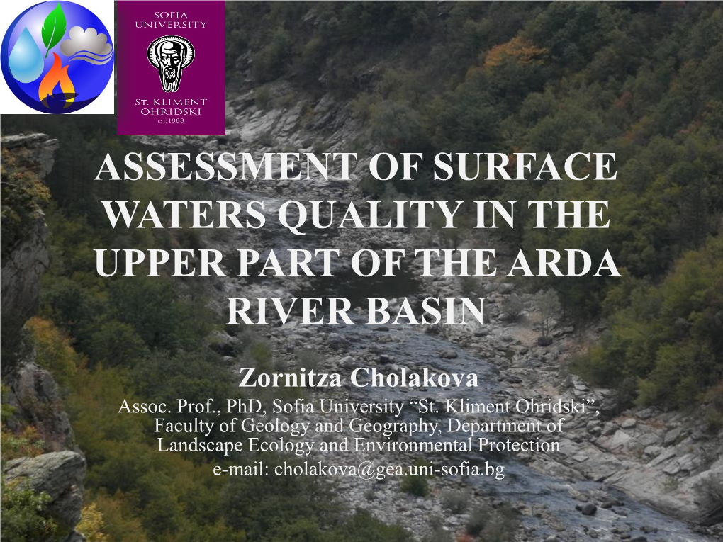 Assessment of Surface Waters Quality in the Upper Part of the Arda River Basin