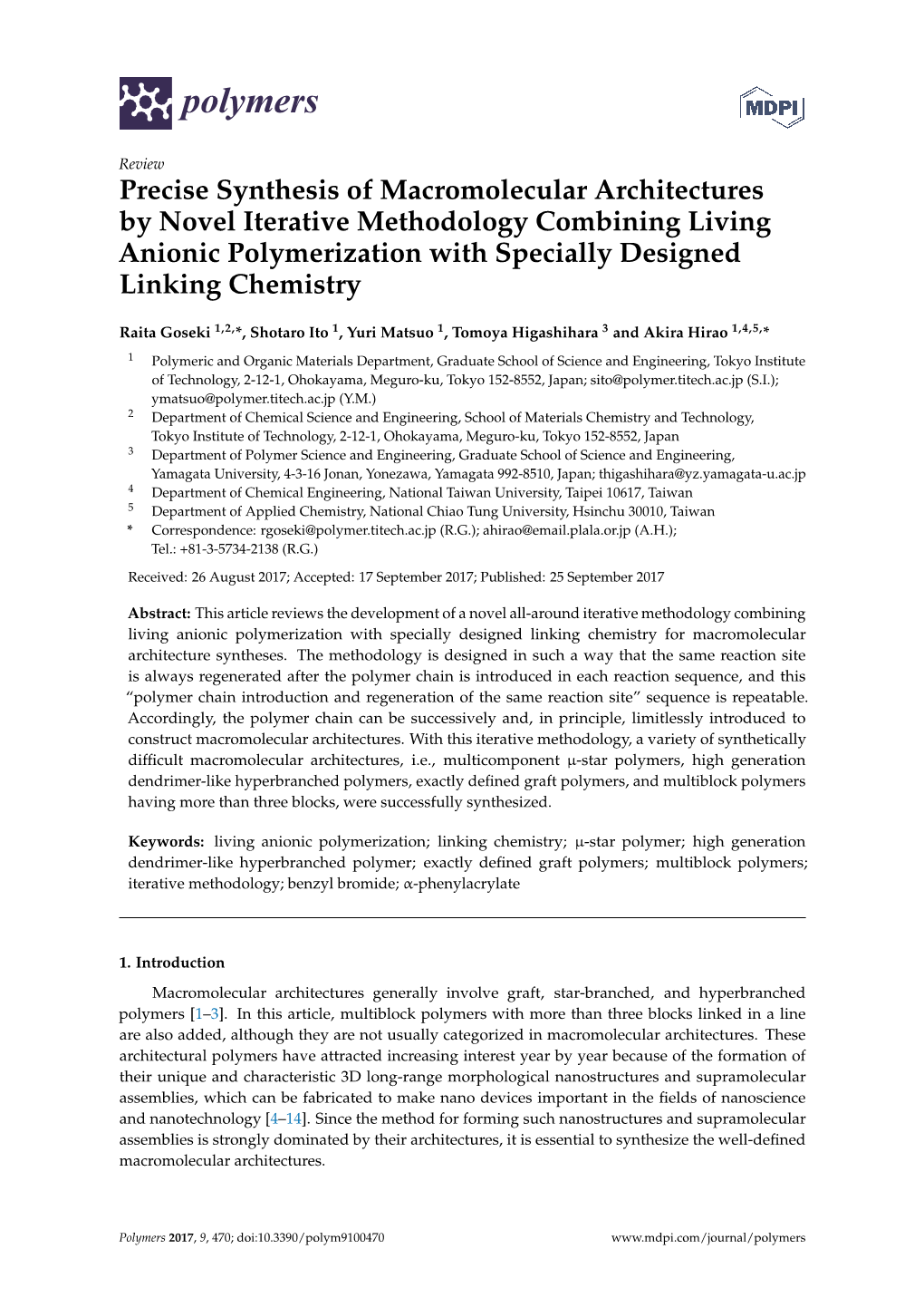 Precise Synthesis of Macromolecular Architectures by Novel Iterative Methodology Combining Living Anionic Polymerization with Specially Designed Linking Chemistry