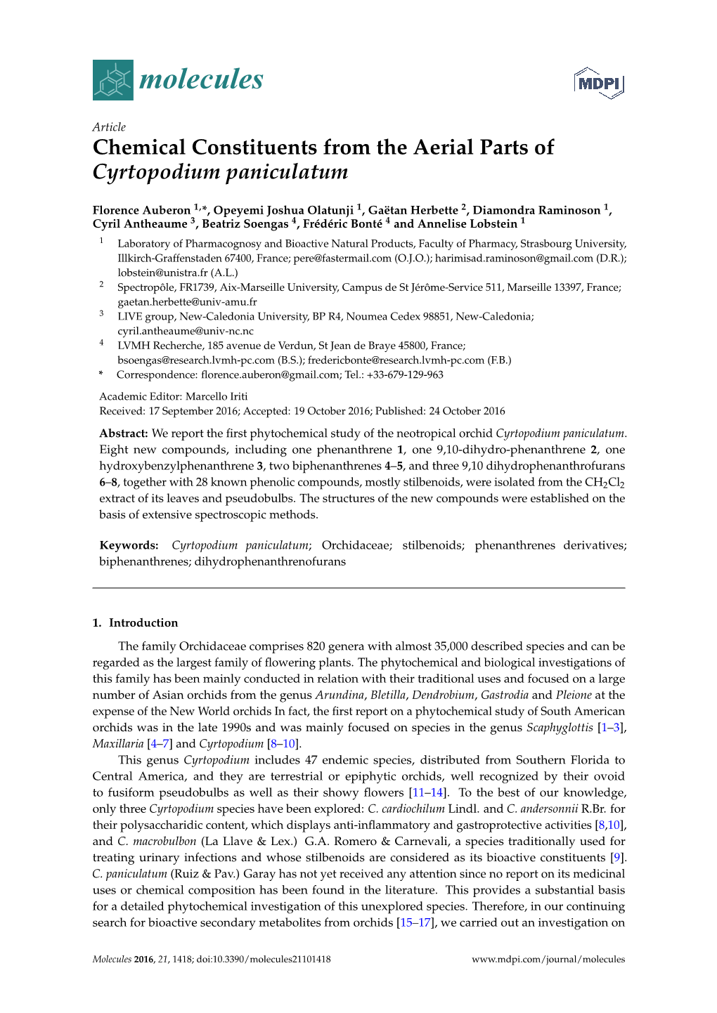 Chemical Constituents from the Aerial Parts of Cyrtopodium Paniculatum