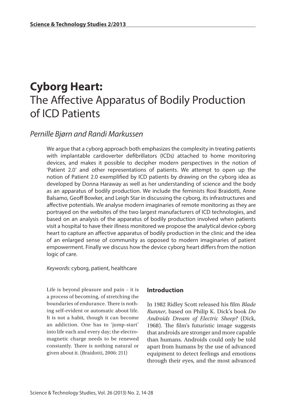 Cyborg Heart: the Affective Apparatus of Bodily Production of ICD Patients