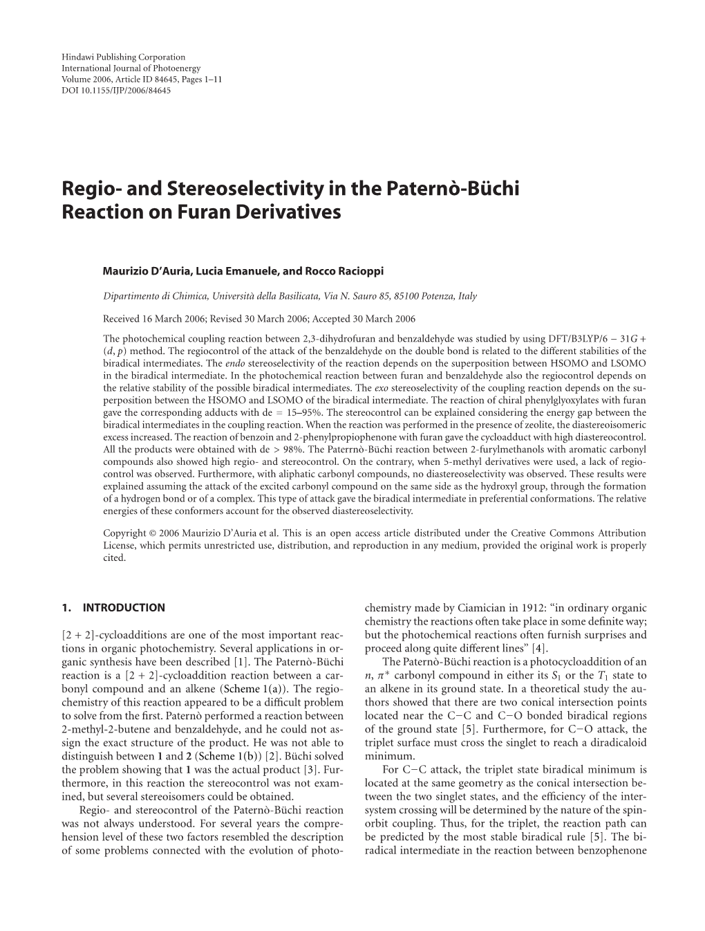 Ob ¨Uchi Reaction on Furan Derivatives