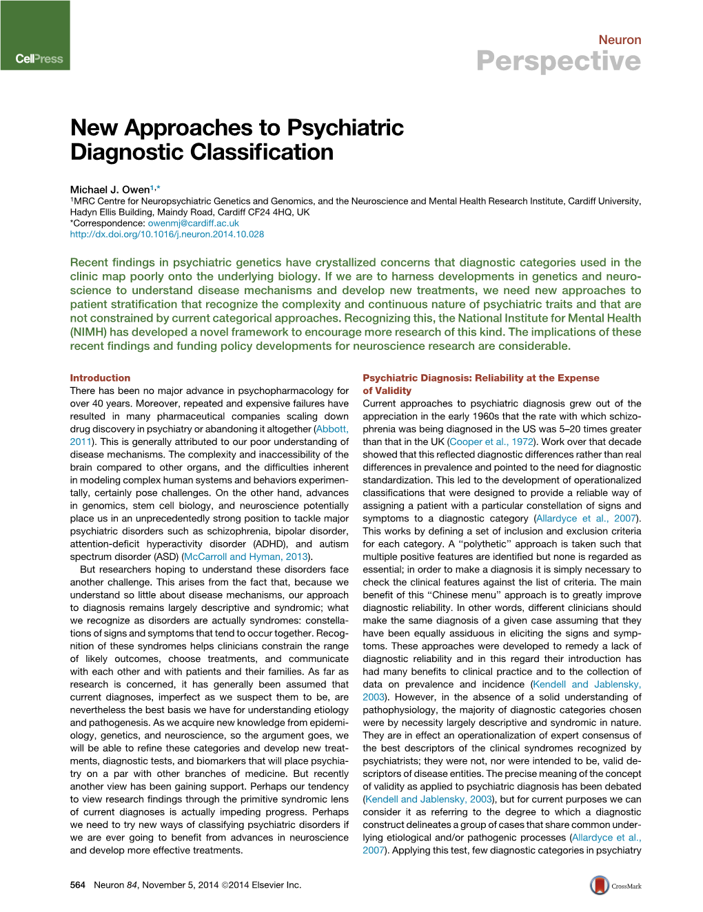 New Approaches to Psychiatric Diagnostic Classification