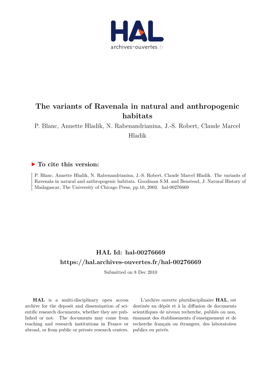 The Variants of Ravenala in Natural and Anthropogenic Habitats P