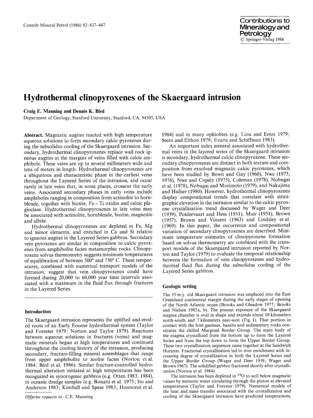 Hydrothermal Clinopyroxenes of the Skaergaard Intrusion