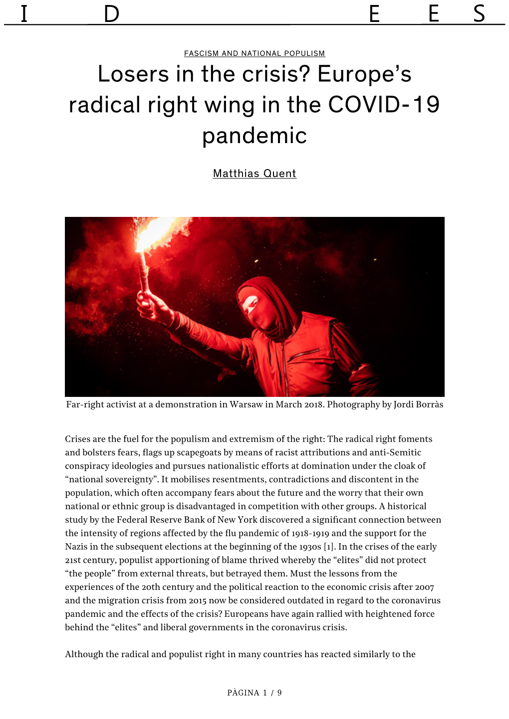 S Radical Right Wing in the COVID-19 Pandemic