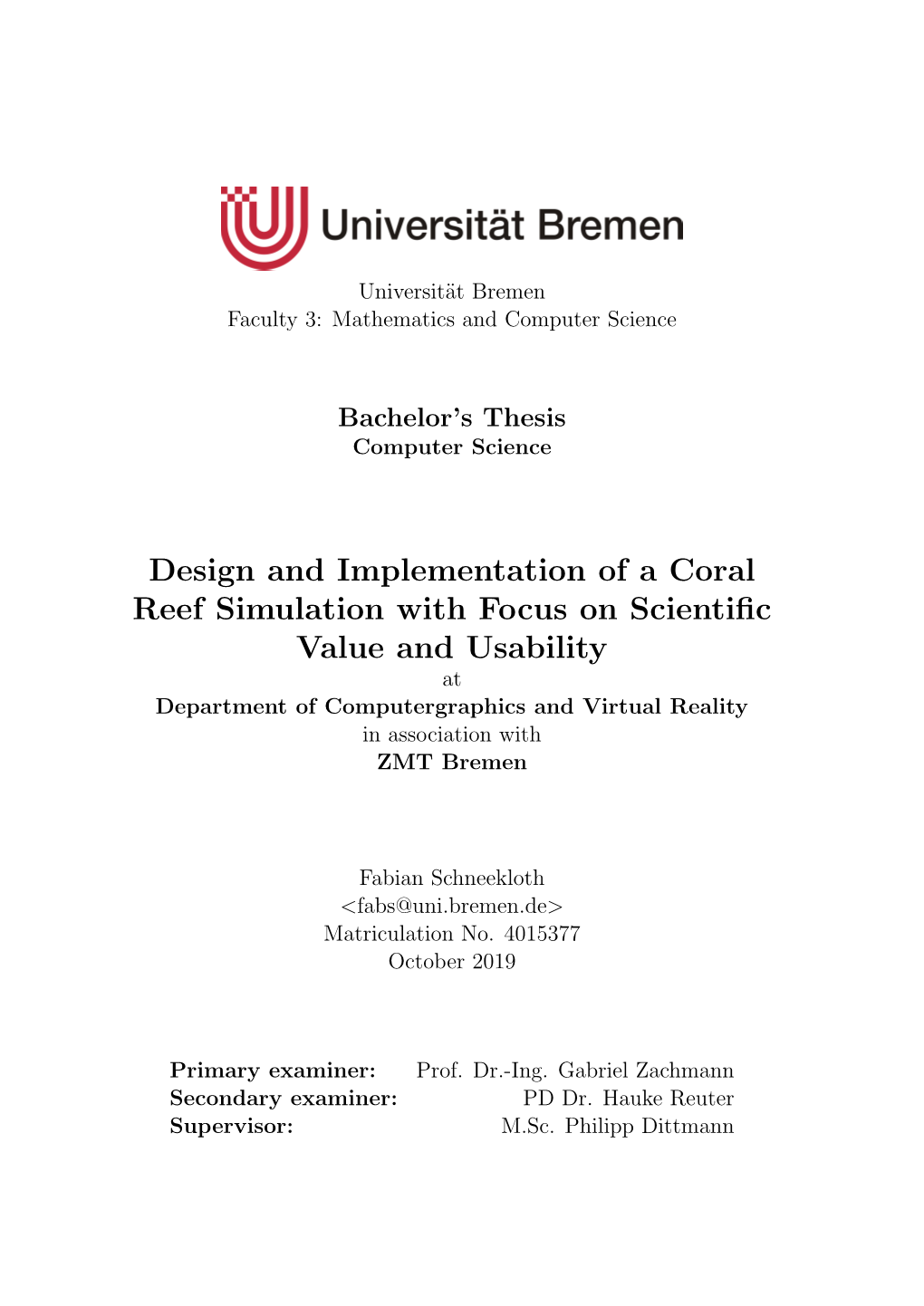 Design and Implementation of a Coral Reef Simulation with Focus On