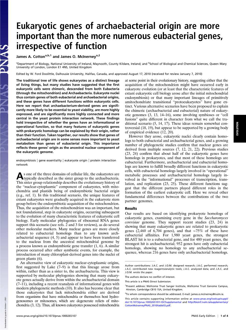 Eukaryotic Genes of Archaebacterial Origin Are More Important Than the More Numerous Eubacterial Genes, Irrespective of Function