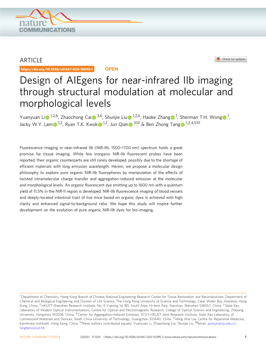 Design of Aiegens for Near-Infrared Iib Imaging Through Structural Modulation at Molecular and Morphological Levels