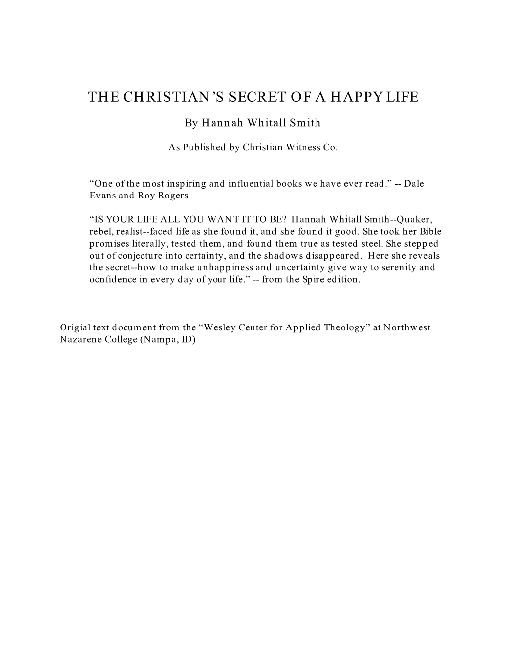 The Christian's Secret of a Happy Life