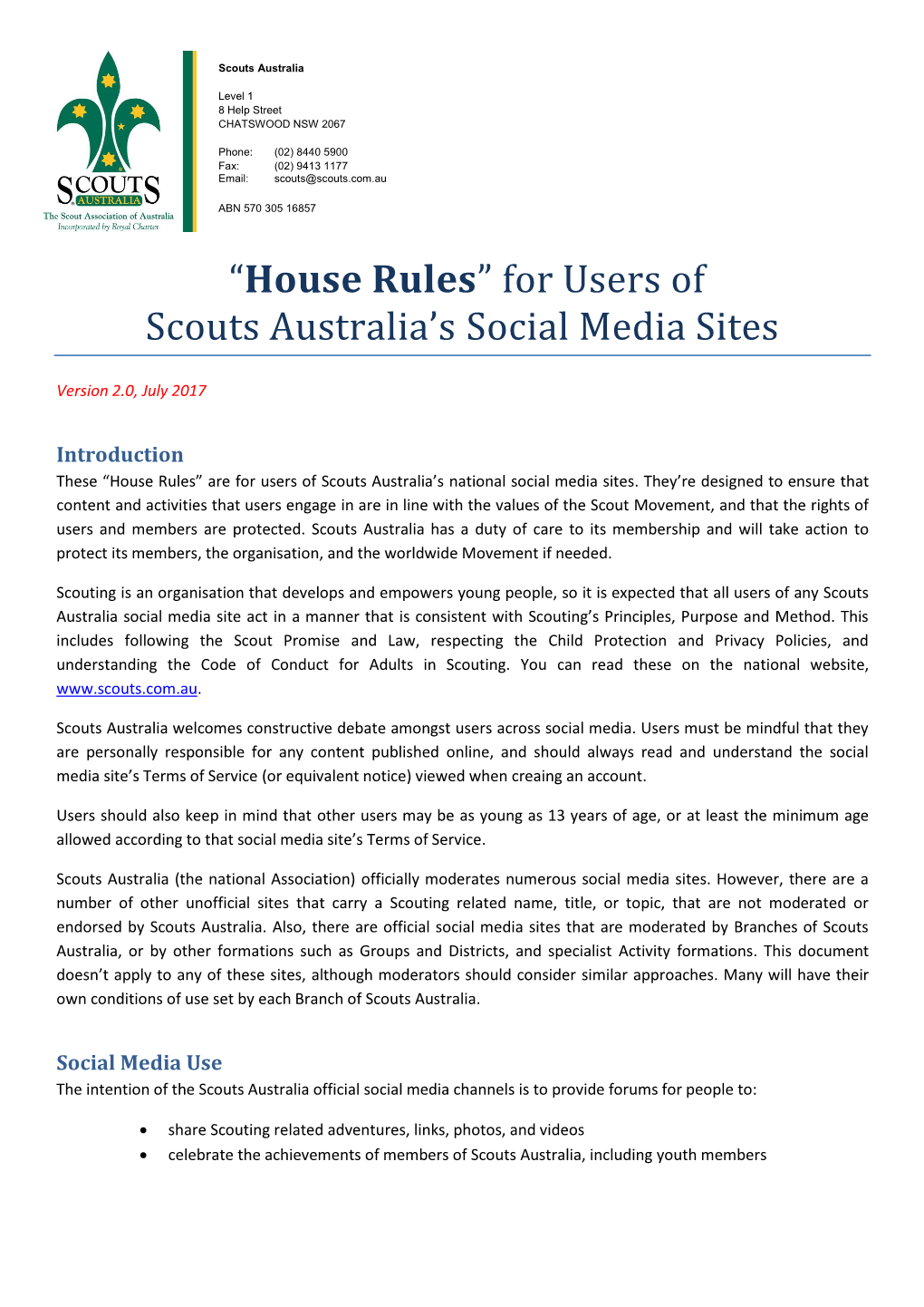 “House Rules” for Users of Scouts Australia's Social Media Sites