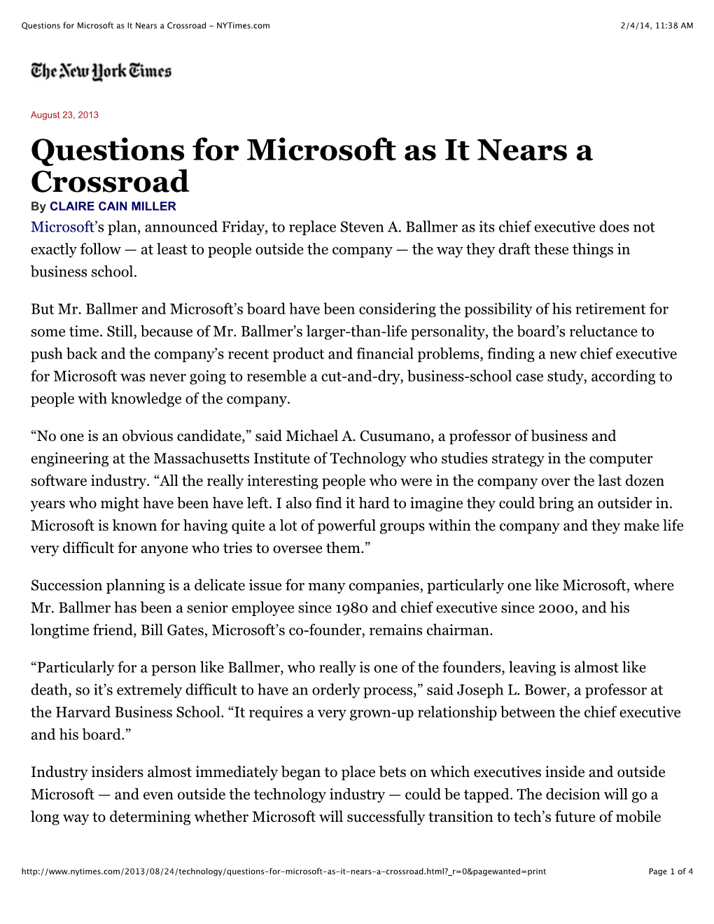 Questions for Microsoft As It Nears a Crossroad - Nytimes.Com 2/4/14, 11:38 AM