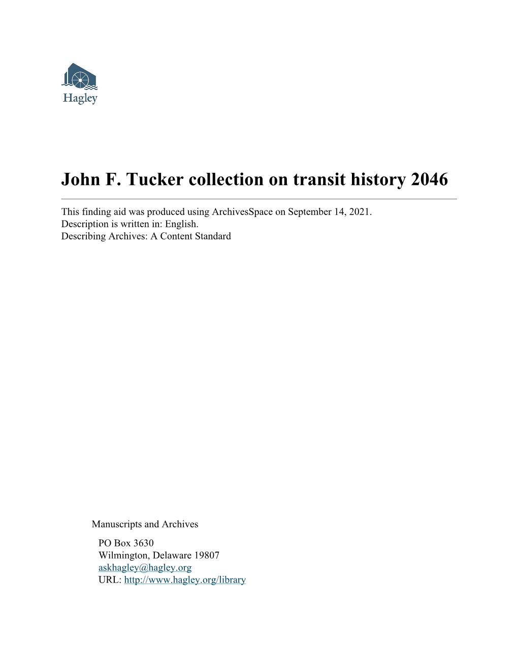 John F. Tucker Collection on Transit History 2046