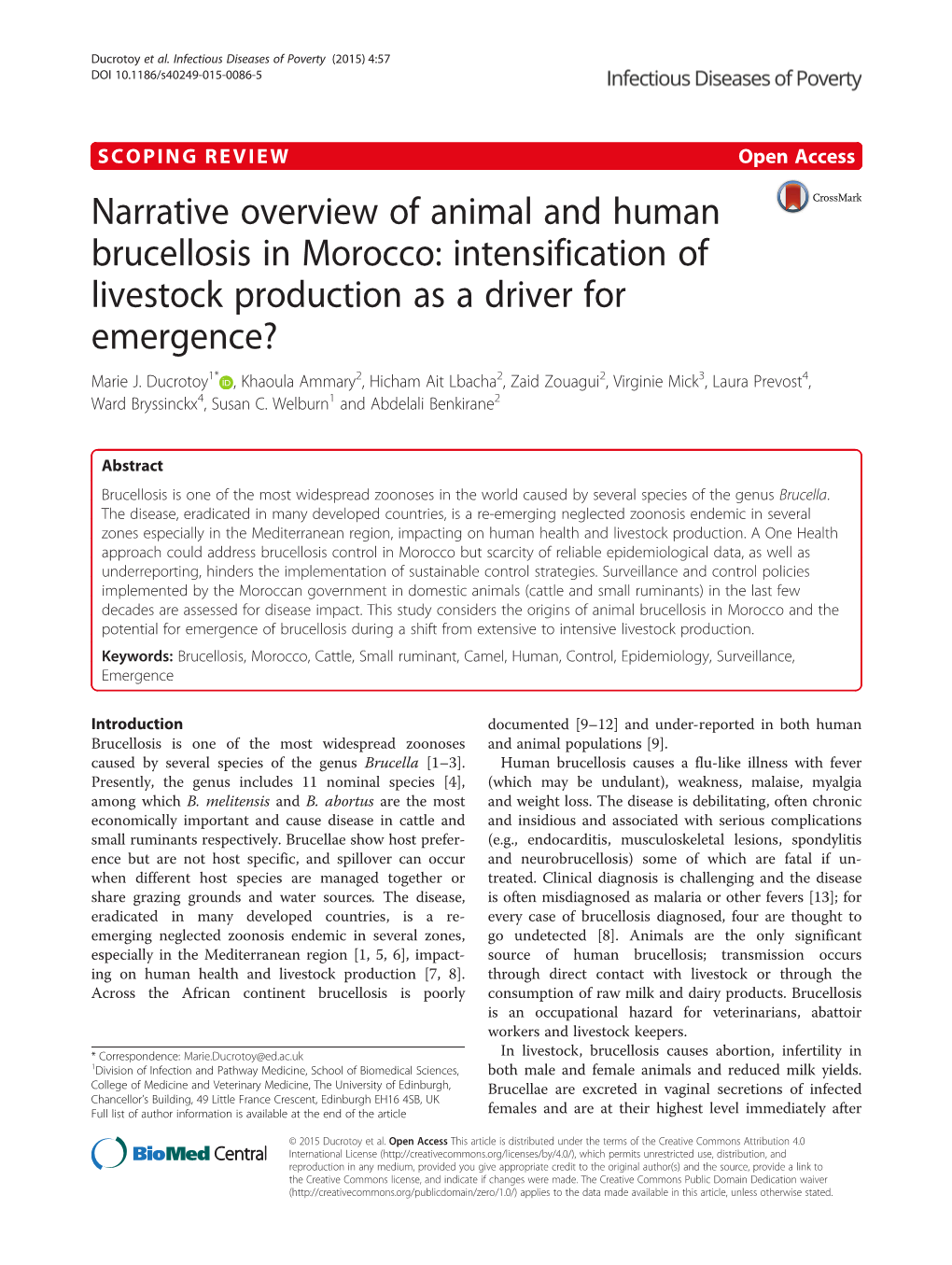 Narrative Overview of Animal and Human Brucellosis in Morocco: Intensification of Livestock Production As a Driver for Emergence? Marie J