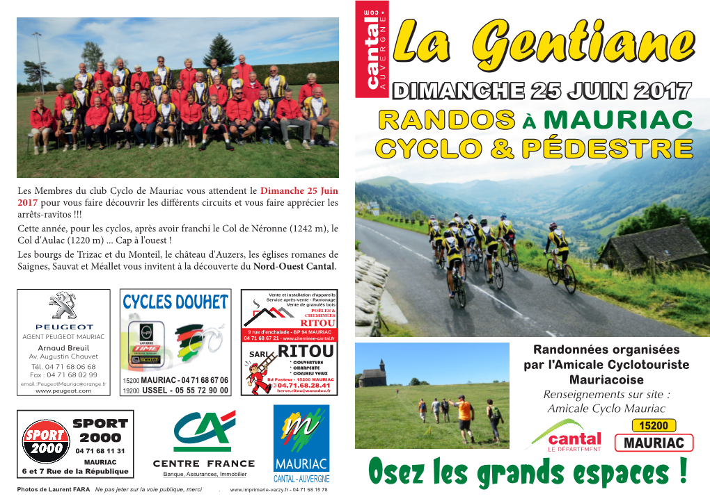 RANDOS À MAURIAC CYCLO & Pédestre Osez Les Grands Espaces