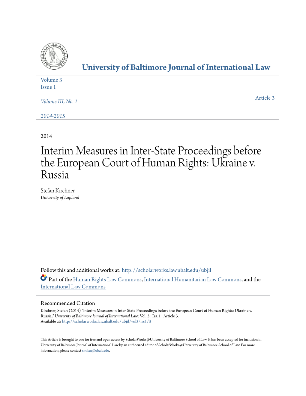 Interim Measures in Inter-State Proceedings Before the European Court of Human Rights: Ukraine V