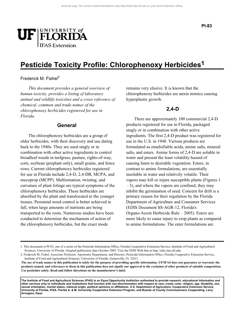 Pesticide Toxicity Profile: Chlorophenoxy Herbicides1