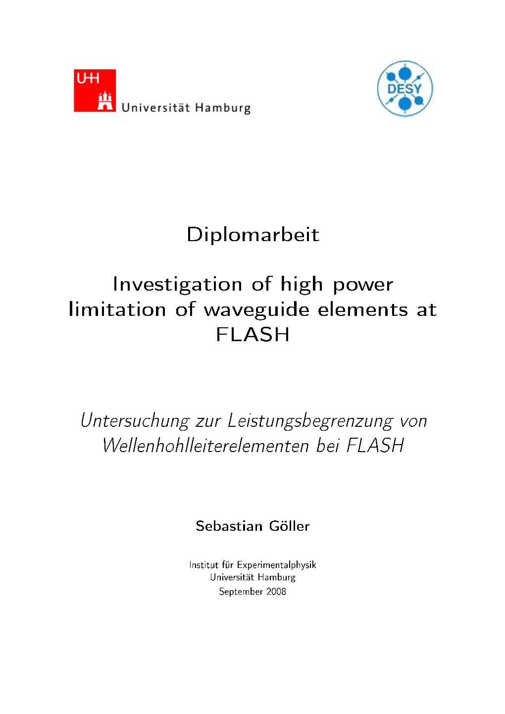 Diplomarbeit Investigation of High Power Limitation of Waveguide