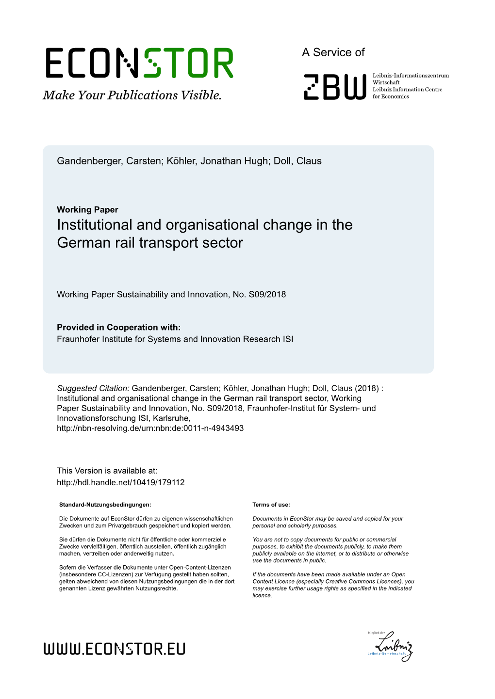 Institutional and Organisational Change in the German Rail Transport Sector