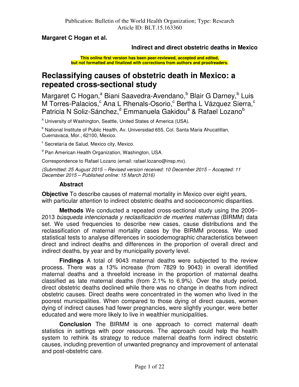 Reclassifying Causes of Obstetric Death in Mexico: a Repeated Cross