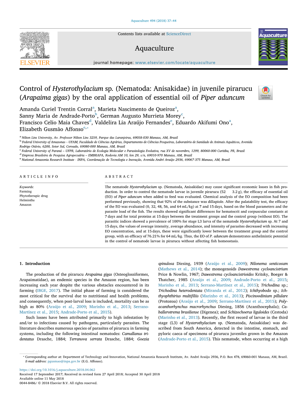 Control of Hysterothylacium Sp