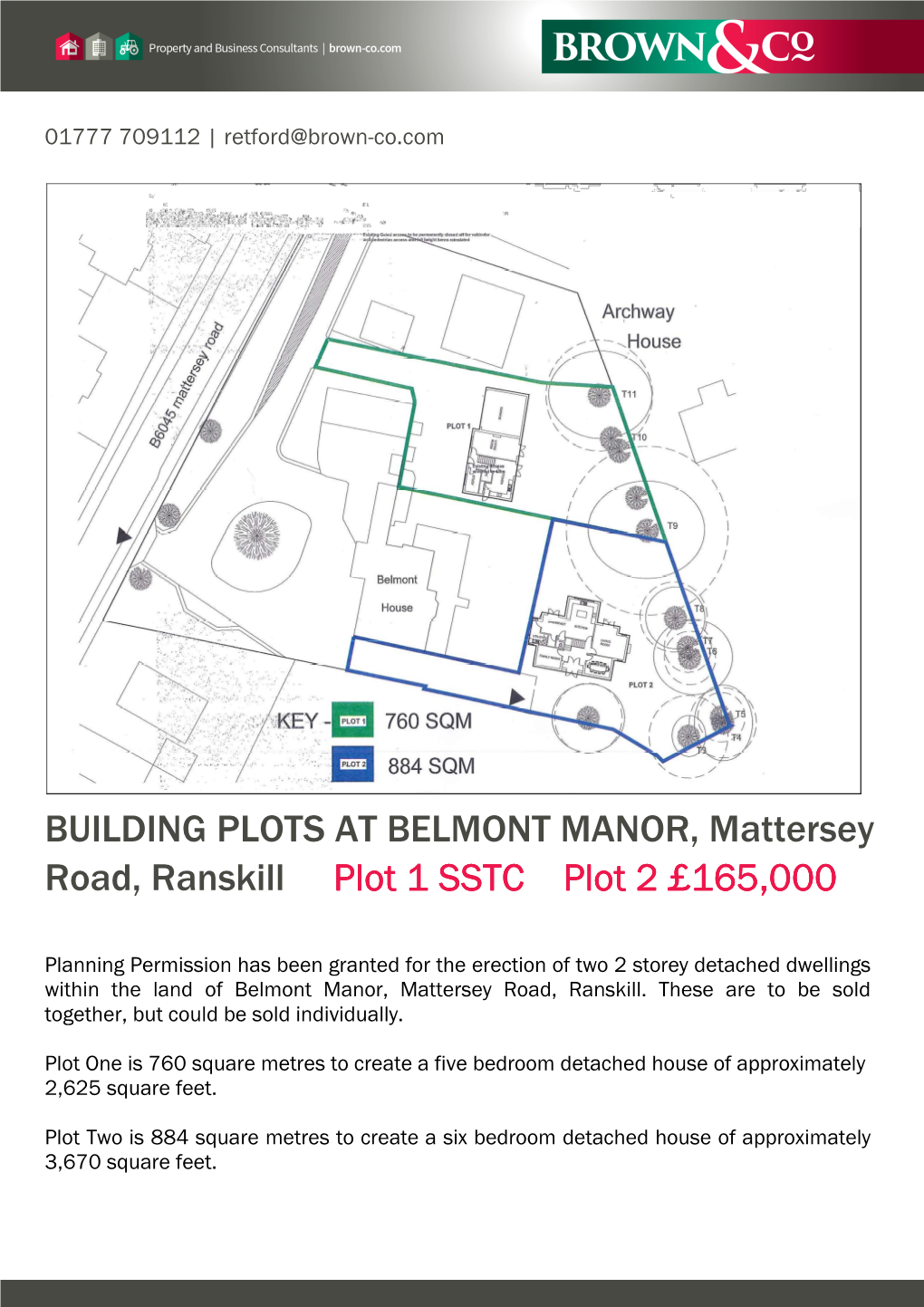 BUILDING PLOTS at BELMONT MANOR, Mattersey Road, Ranskill Plot 1 SSTC Plot 2 £165,000