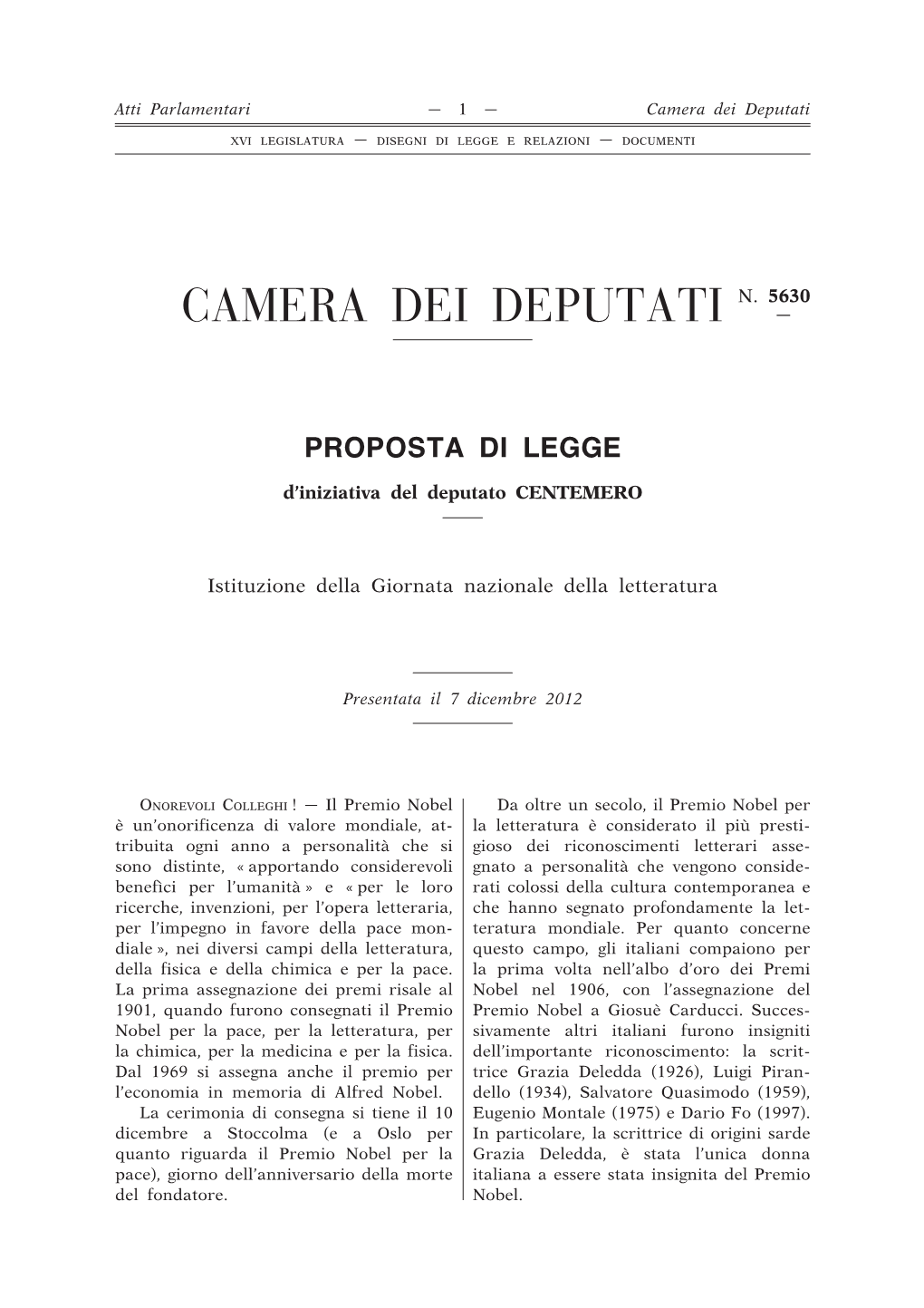 Progetto Di Legge Della 16Legislatura