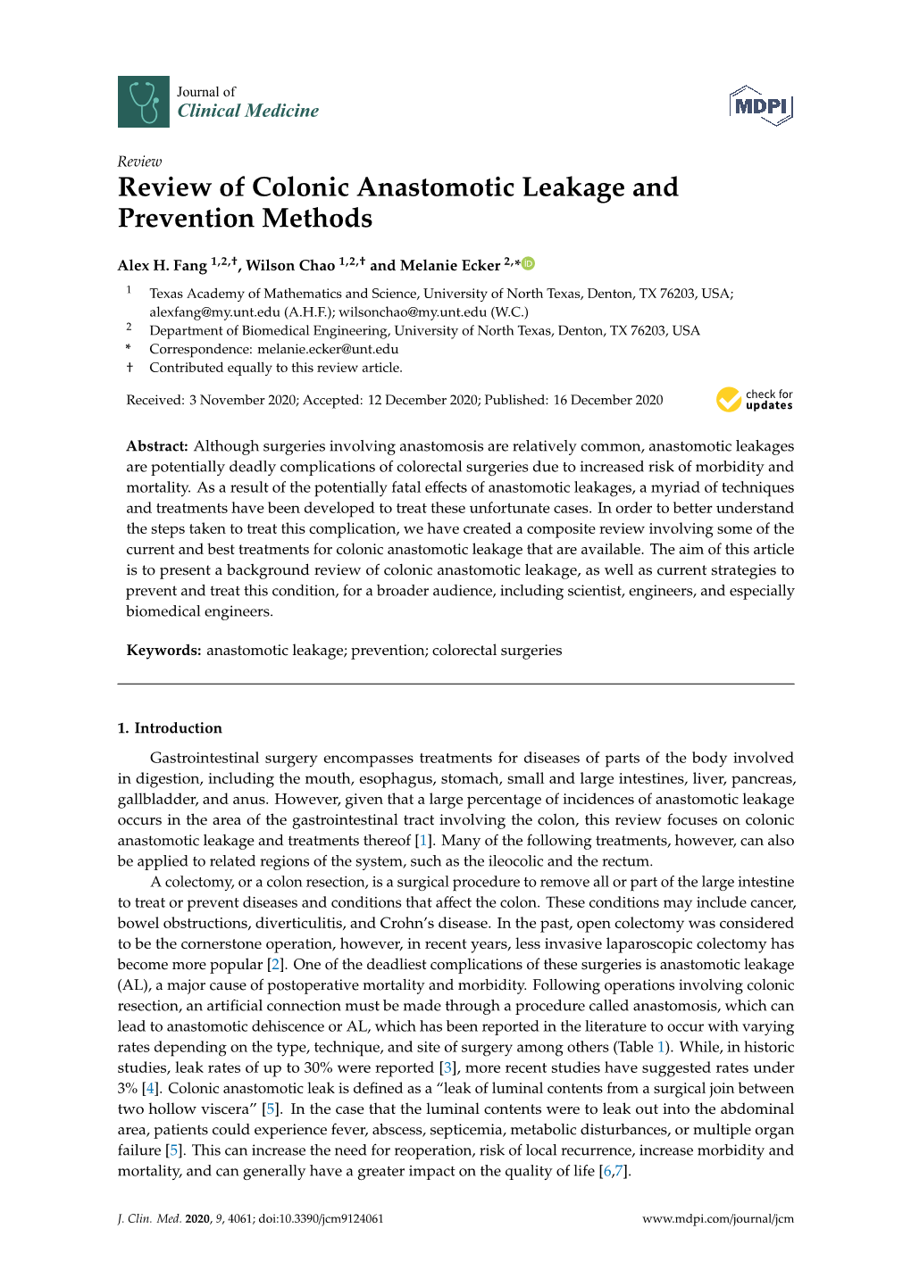 Review of Colonic Anastomotic Leakage and Prevention Methods