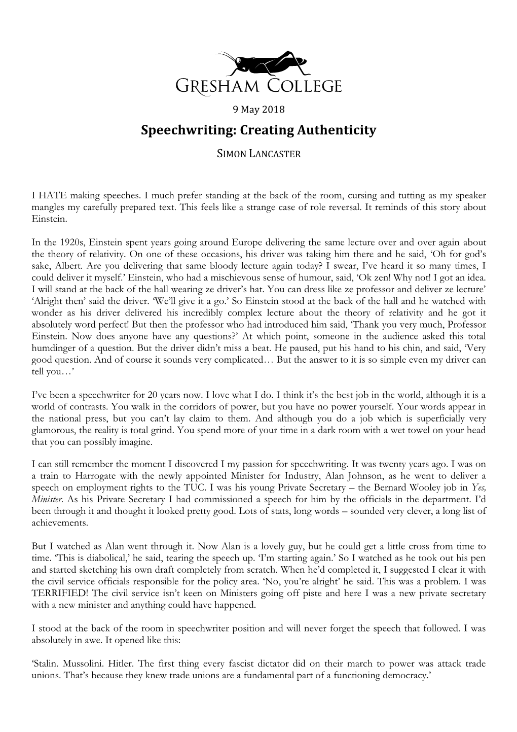 Speechwriting: Creating Authenticity